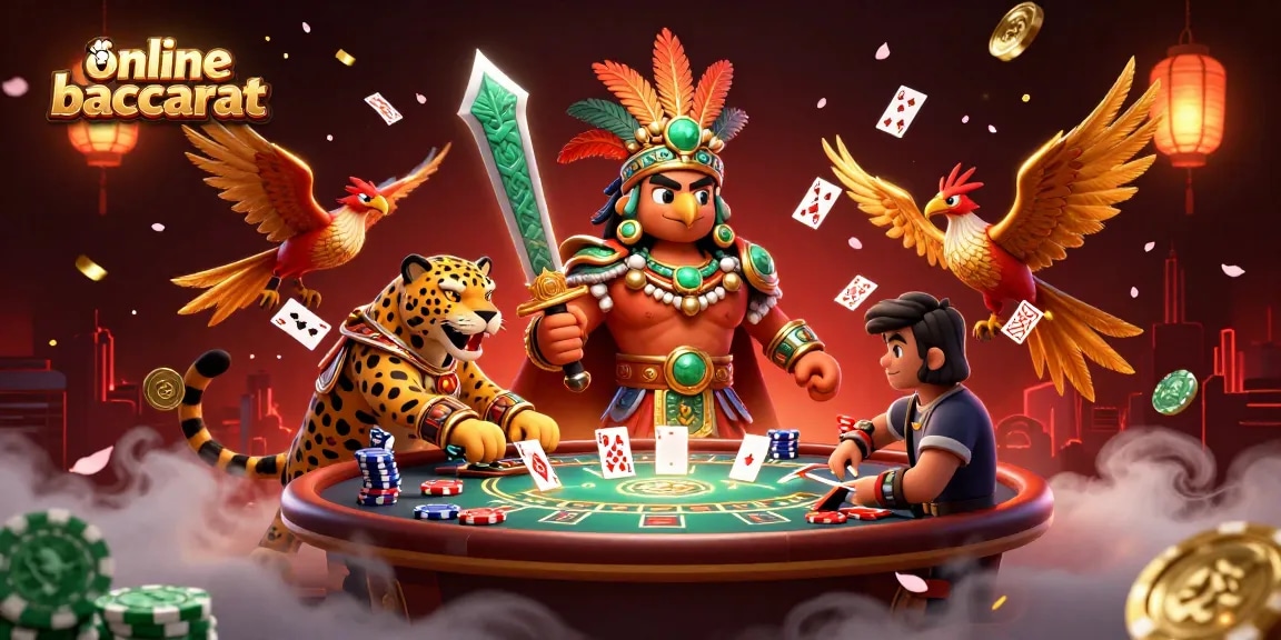 Experience online baccarat action with dynamic characters and vibrant casino elements.