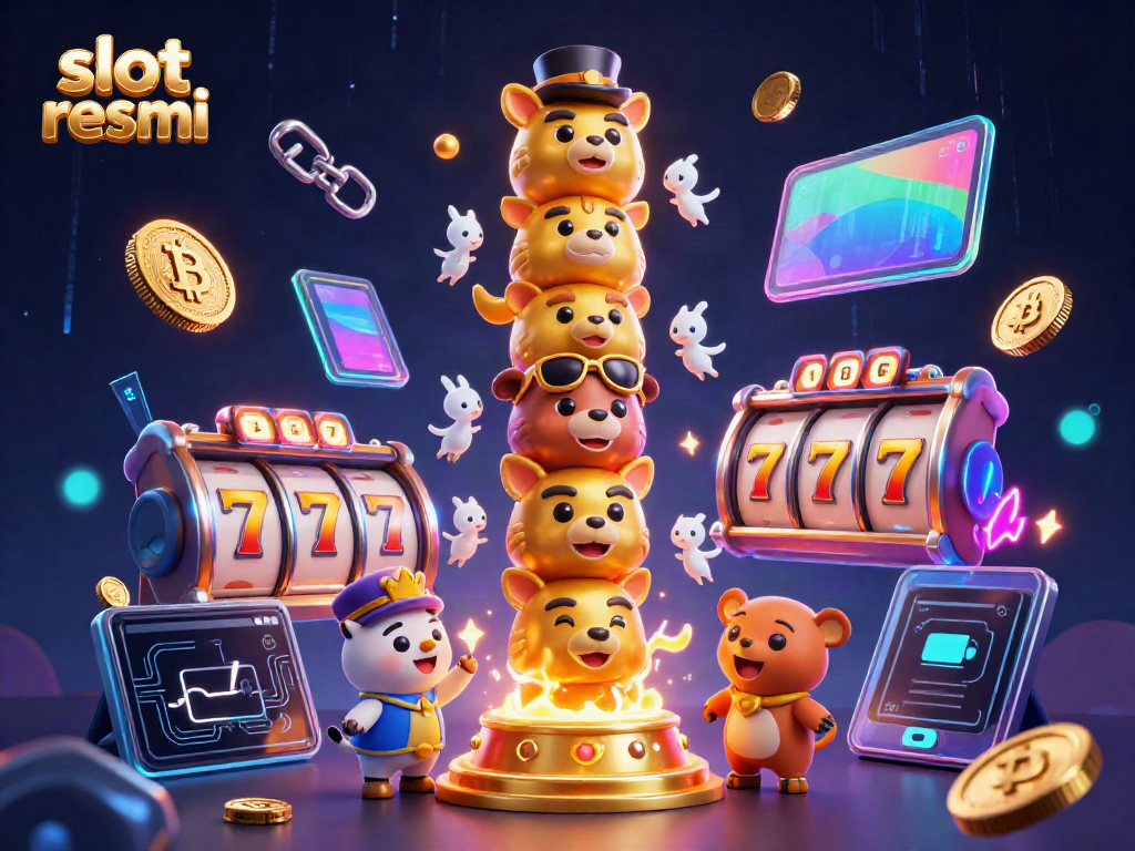 Experience top-tier entertainment at slot resmi with popular casino games and crypto elements in a vibrant illustration.