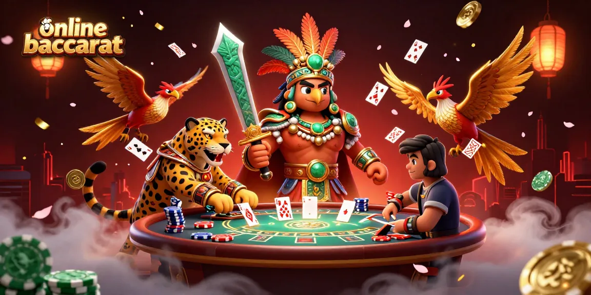 Experience online baccarat action with dynamic characters and vibrant casino elements.